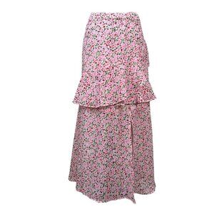 Eloquii Pink Red Cottagecore Cherry Chiffon Tiered Long Skirt Size 14